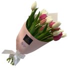 20 szál tulipán díszpapírban, anyák napi matricával - rózsaszín, fehér