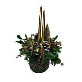 Adventi asztaldísz kerámia kaspóban - arany