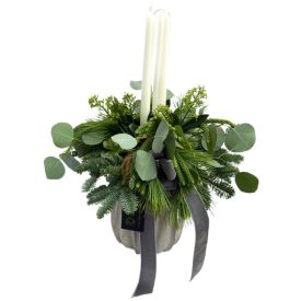 Adventi asztaldísz kő kaspóban, szürke - zöld