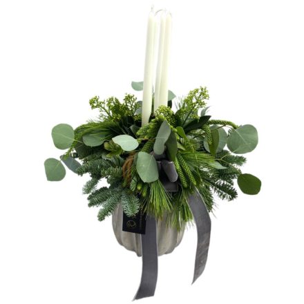 Adventi asztaldísz kő kaspóban, szürke - zöld