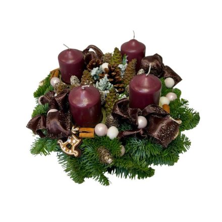 Adventi koszorú fenyő alapon - bordó