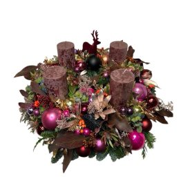 Adventi koszorú vegyes alapon, gömbökkel - bordó 