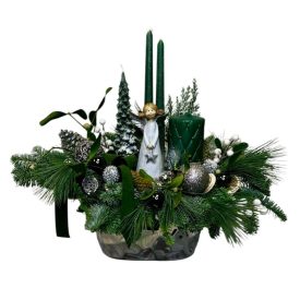 Adventi tál ezüst kaspóban, angyalkával