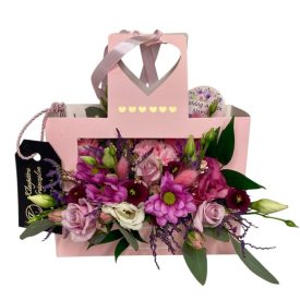 Anyák napi füles virágbox – pink–rózsaszín