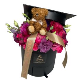 Ballagási kalapos box macis betűzővel - feket-pink