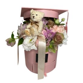 Ballagási kalapos box macis betűzővel - rózsaszín