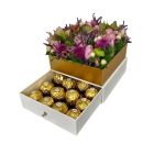 Fehér-arany ballagási kupolás kockabox Ferrero Rocher-rel