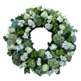 Görögkoszorú 40cm vegyes zöld-fehér virágok