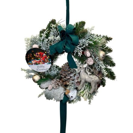 Karácsonyi kopogtató csacsival - zöld-ezüst