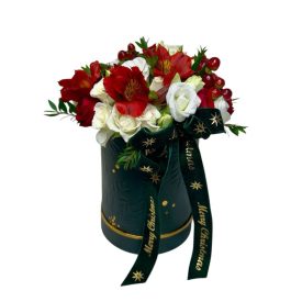Karácsonyi virágbox zöld boxban - piros, fehér