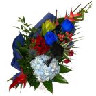 Kék - piros ballagási csokor kalapos betűzővel