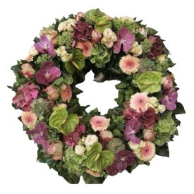 Mályvás görögkoszorú 40 cm,  orchideával