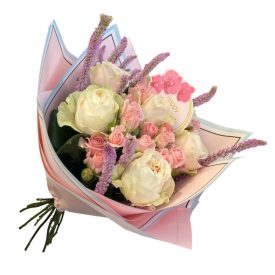 Pasztell csokor vegyes rózsákból, anyák napi betűzővel