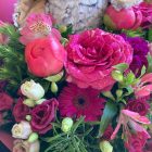 Pink - fekete ballagási csokor bagollyal