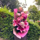 Rózsaszín ballagási csokor plüss macival