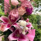 Rózsaszín ballagási csokor plüss macival