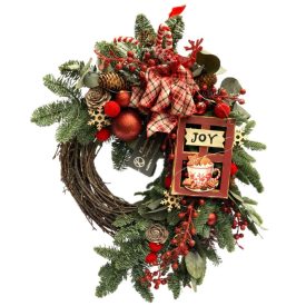 Téli világító kopogtató fonott alapon - piros