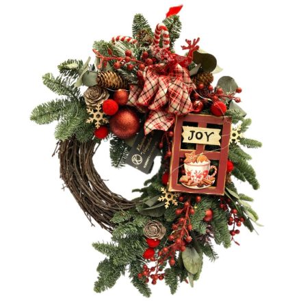 Téli világító kopogtató fonott alapon - piros