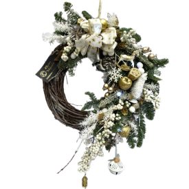 Téli világító kopogtató fonott alapon - fehér