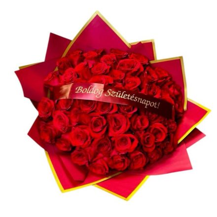 Vörös rózsa csokor egyedi felirattal