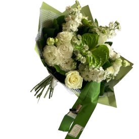 Zöld - fehér körcsokor ballagási szalaggal